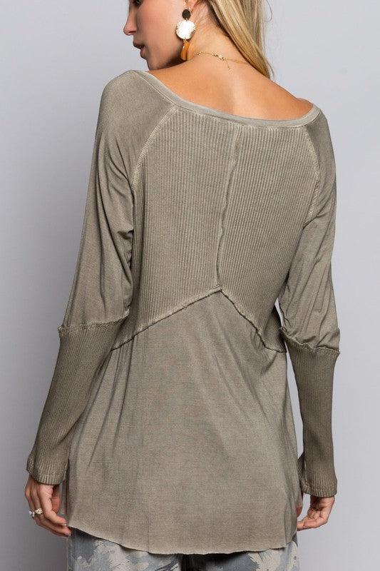 Light Wash Rib Textured Long Sleeve Top - Adaline Hope Boutique