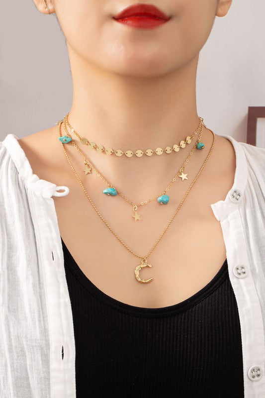 3 row mixed chain choker necklace