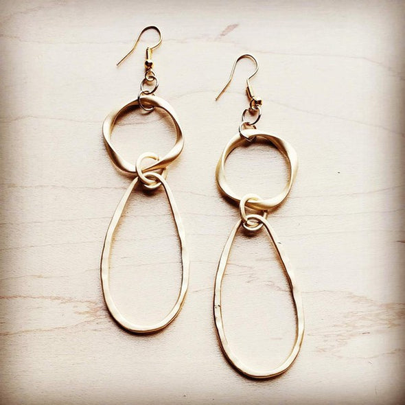 Matte Gold Hoop Earrings with Oval Hoop Dangle