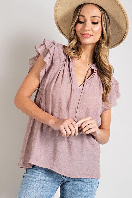 TIERED RUFFLE SLEEVE SHORT SLEEVE BLOUSE - Adaline Hope Boutique