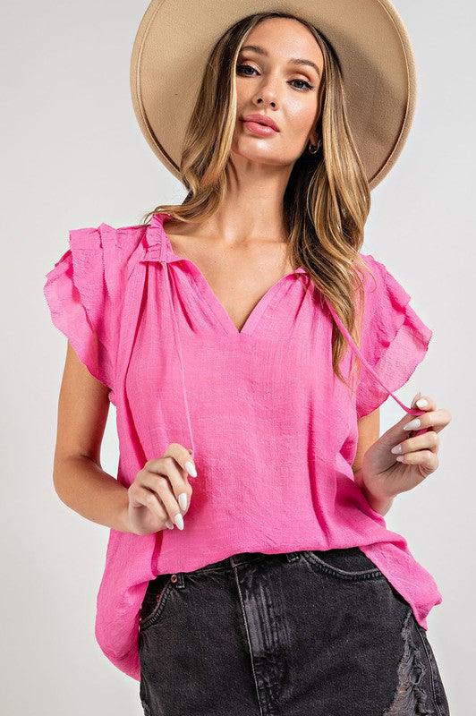 TIERED RUFFLE SLEEVE SHORT SLEEVE BLOUSE - Adaline Hope Boutique