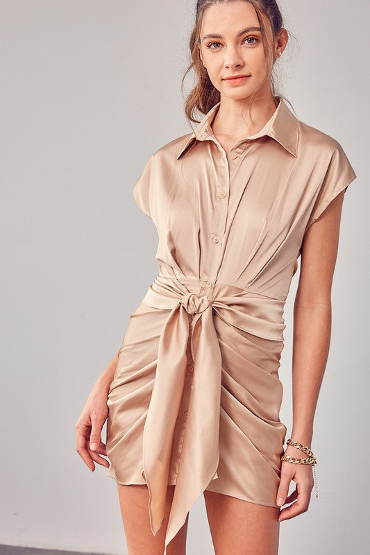 Collar Button Up Front Tie Dress online exclusive