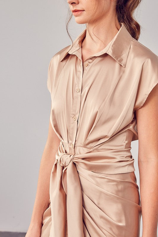 Collar Button Up Front Tie Dress online exclusive
