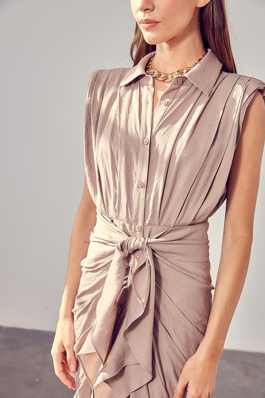 Sleeveless Button Front Tie Dress online exclusive