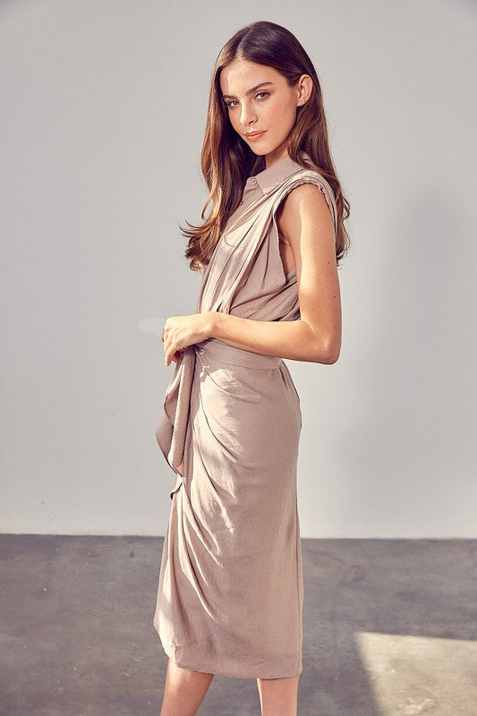 Sleeveless Button Front Tie Dress online exclusive