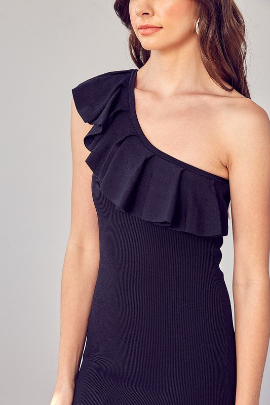One Shoulder Ruffle Dress online exclusive