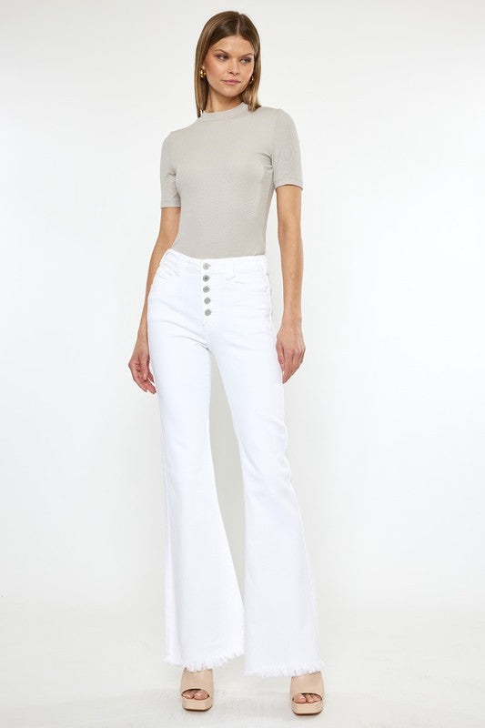 High Rise White Flare Jeans
