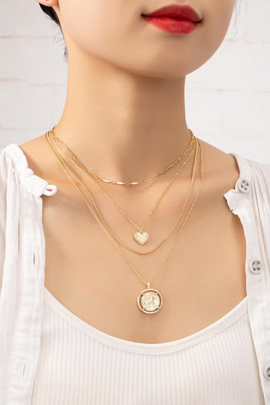 4 row delicate chain choker with heart and coin