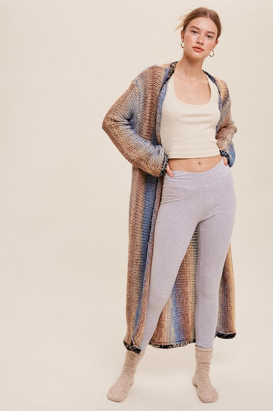 Multi Color Gradation Long Knit Open Cardigan online exclusive