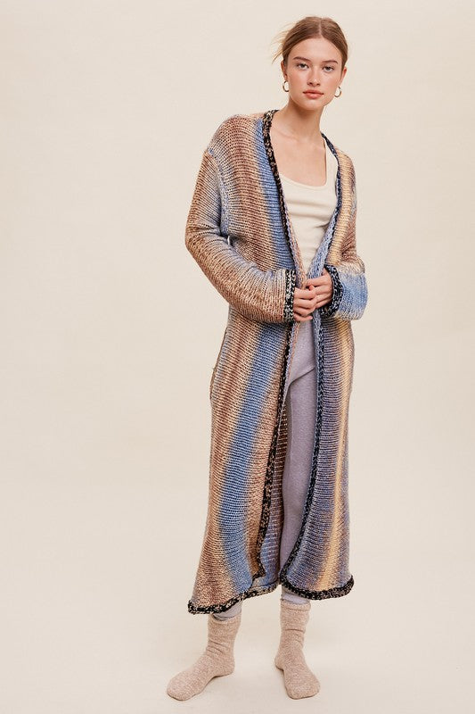 Multi Color Gradation Long Knit Open Cardigan online exclusive