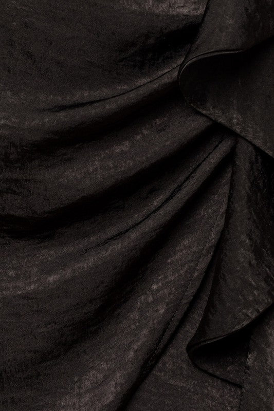 3/4 Sleeve Ruffle Detail Satin Dress online exclusive