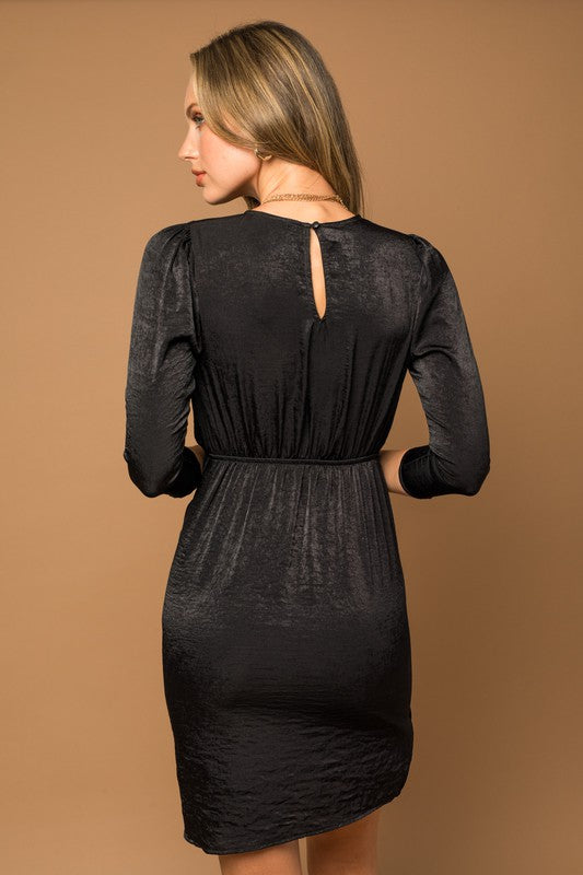 3/4 Sleeve Ruffle Detail Satin Dress online exclusive
