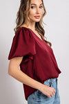 V-NECK PUFF SLEEVE BLOUSE TOP - Adaline Hope Boutique