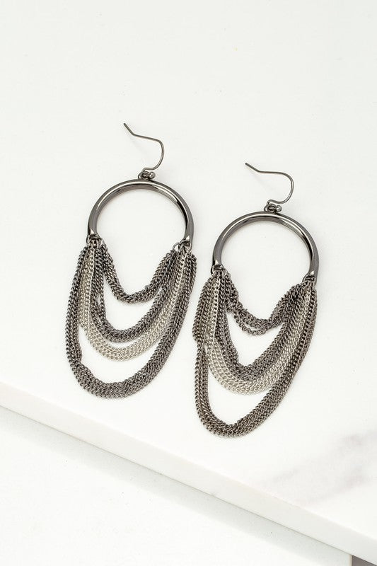 Arch drop earrings with chain fringe