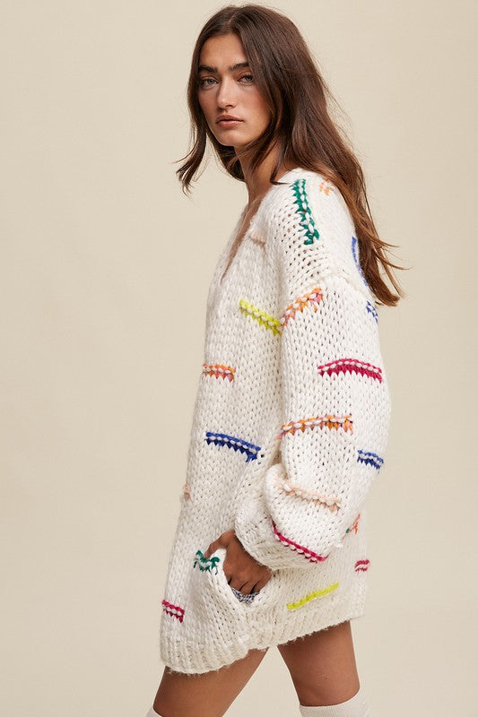Hand Crochet Knit Stripe Design Open Cardigan online exclusive