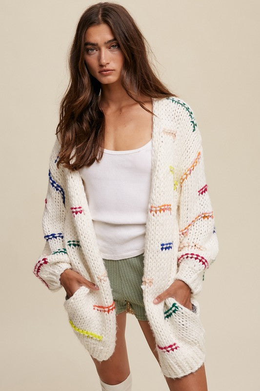 Hand Crochet Knit Stripe Design Open Cardigan online exclusive