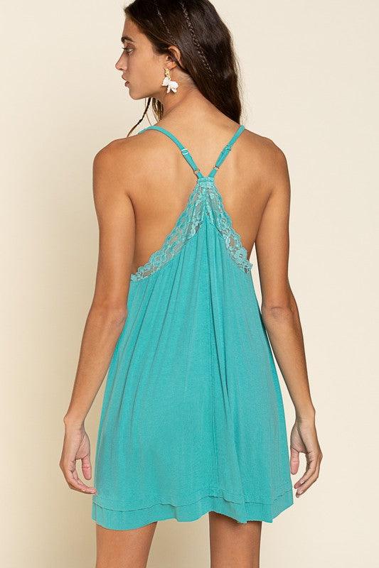 Sleeveless Deep V-neck Dress with Lace on Front - Adaline Hope Boutique