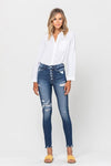 HIGH RISE PATCHED BUTTON UP RAW HEM ANKLE SKINNY JEANS ONLINE EXCLUSIVE - Adaline Hope Boutique