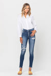 HIGH RISE PATCHED BUTTON UP RAW HEM ANKLE SKINNY JEANS ONLINE EXCLUSIVE - Adaline Hope Boutique