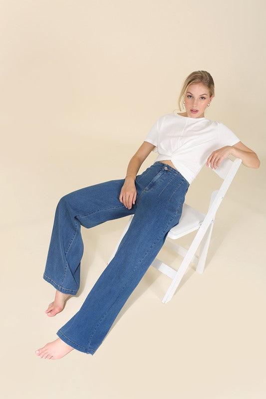Flared High Waist Pin Tuck Jeans ONLINE EXCLUSIVE - Adaline Hope Boutique