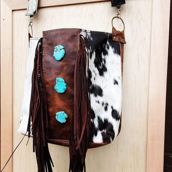 Tejas Bucket Handbag Fringe & Turquoise Slabs ONLINE Exclusive - Adaline Hope Boutique