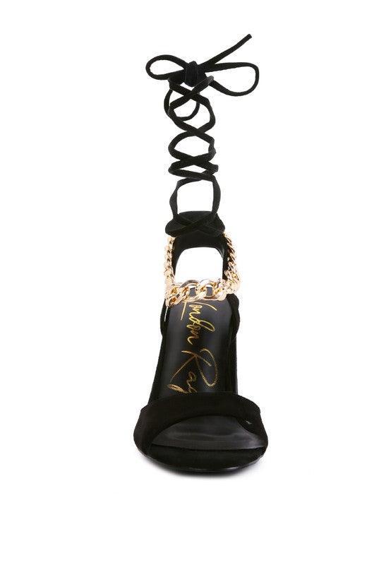 Gone Girl Chain Detail Tie Up Block Heels ONLINE EXCLUSIVE - Adaline Hope Boutique