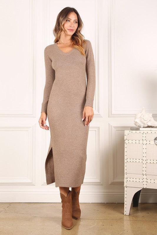 V Neck Sweater Maxi Dress ONLINE EXCLUSIVE - Adaline Hope Boutique