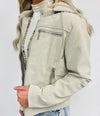 Bone Leather Jacket Lined with teddy fur - Adaline Hope Boutique